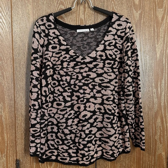 Notations Women's Leopard Sweater Large Rose Gold & Black Long Sleeve Top Shirt - Picture 1 of 9